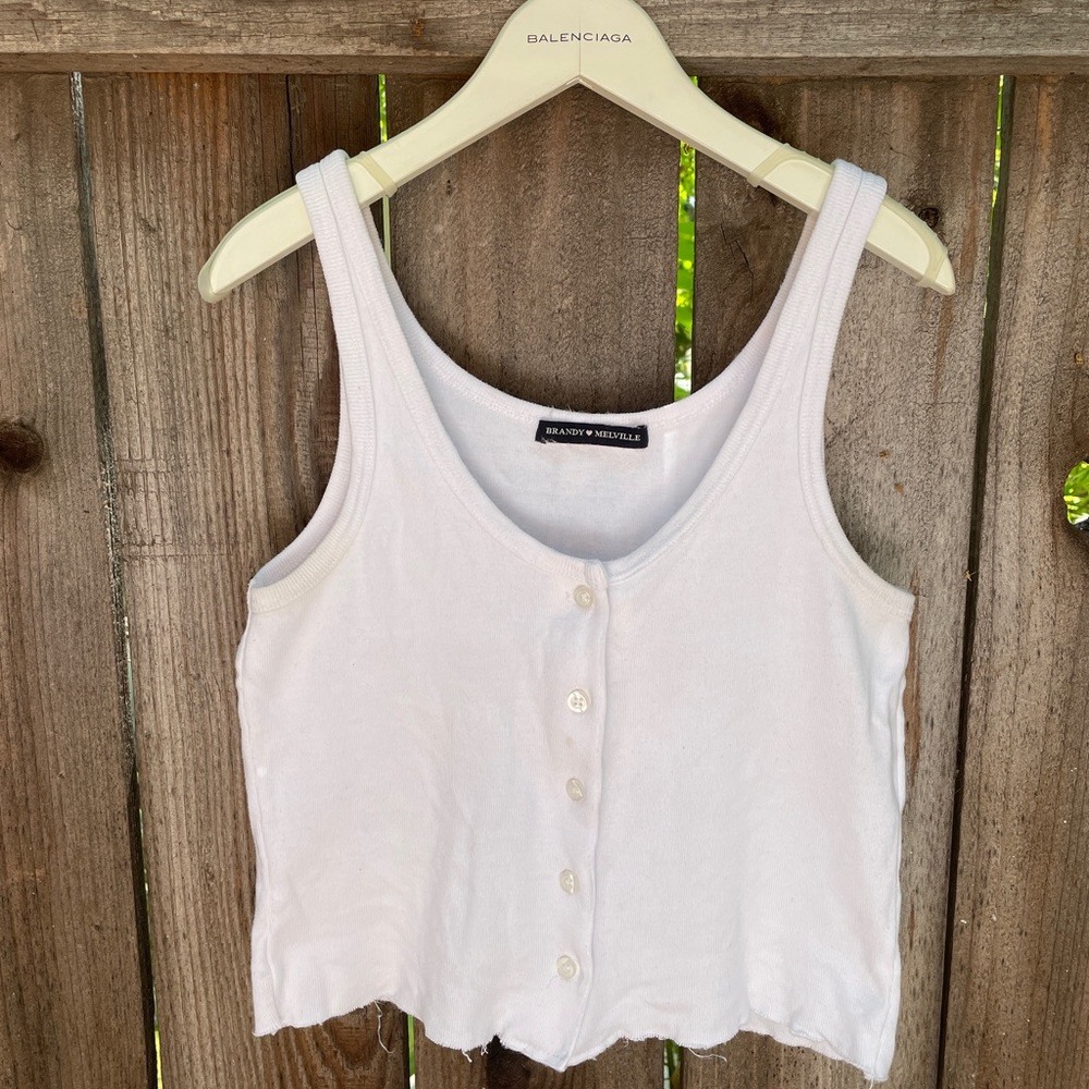Brandy Melville White ribbed cotton button down tank 3